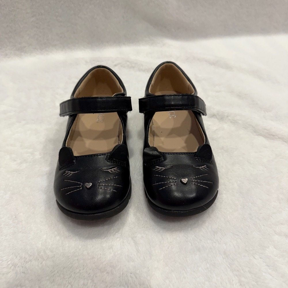 Kids Black Cat Mary Jane Shoes Hook Loop Strap Toddler Girl Size 10 - Picture 2 of 6